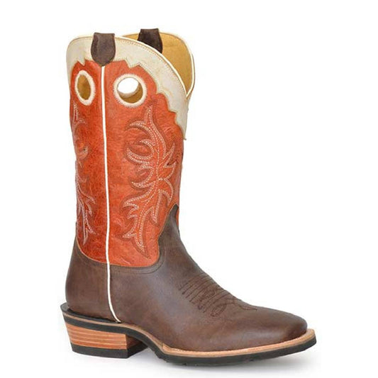 Men's Roper Ride 'Em Cowboy Leather GEO Sole Boots Handcrafted Brown - yeehawcowboy