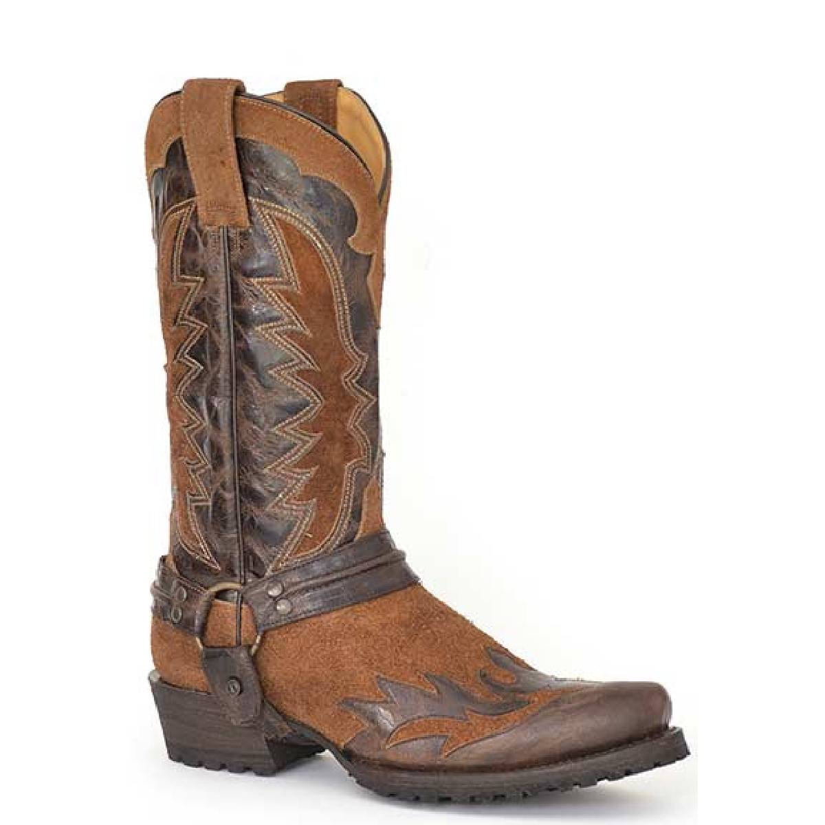 Men's Stetson Biker Outlaw Wings with Lug Sole Boots Handcrafted Brown - yeehawcowboy