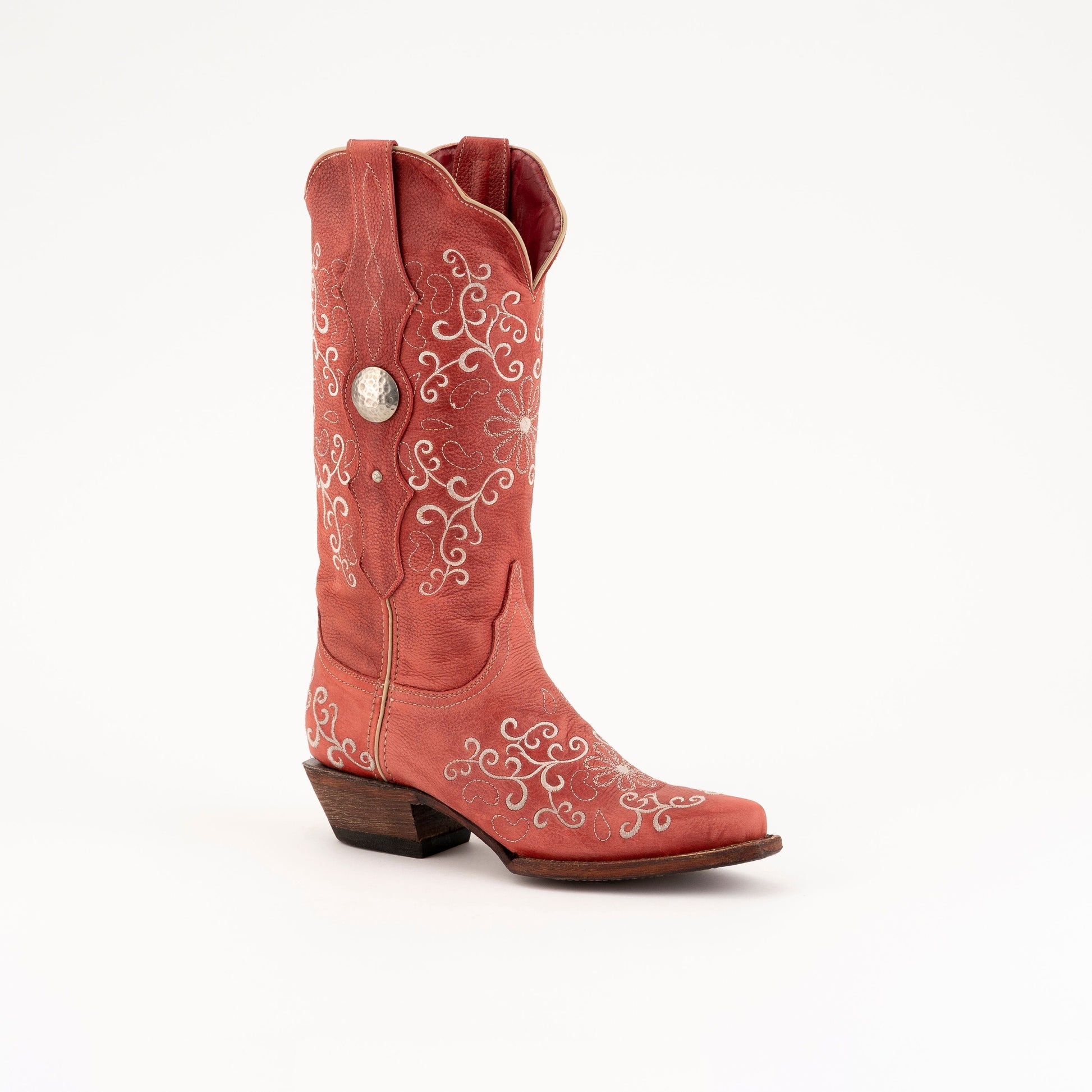 Women's Ferrini Bella Leather Boots Handcrafted Red - yeehawcowboy