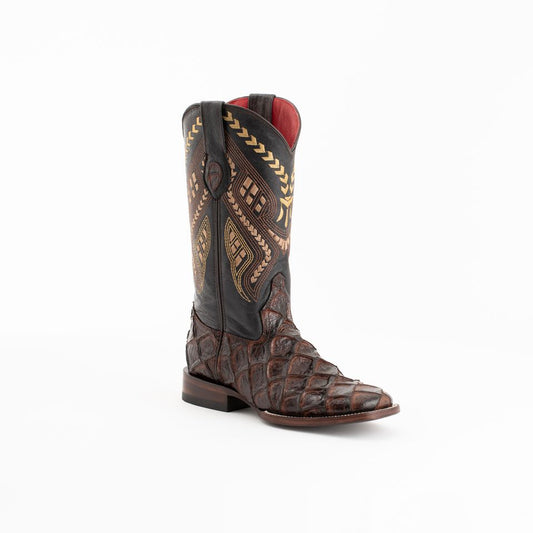 Women's Ferrini Bronco Pirarucu Print Boots Handcrafted Chocolate - yeehawcowboy