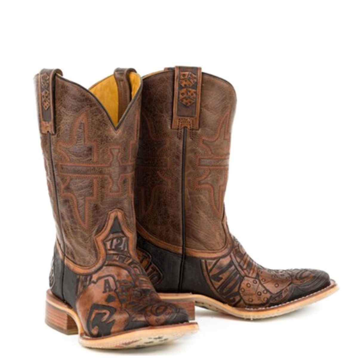 Men's Tin Haul The Gambler Boots With Card Shuffle Sole Handmade Brown - yeehawcowboy