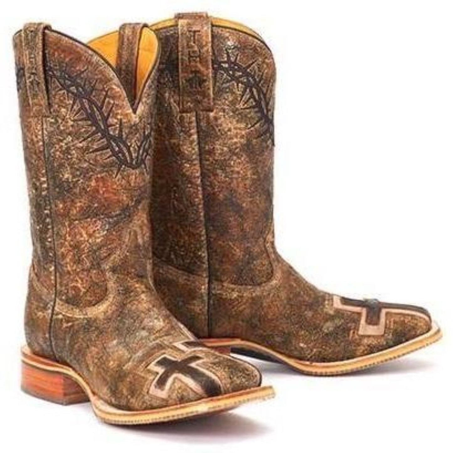 Men's Tin Haul John 3:16 Boots With Bible Verse Sole Handcrafted Brown - yeehawcowboy