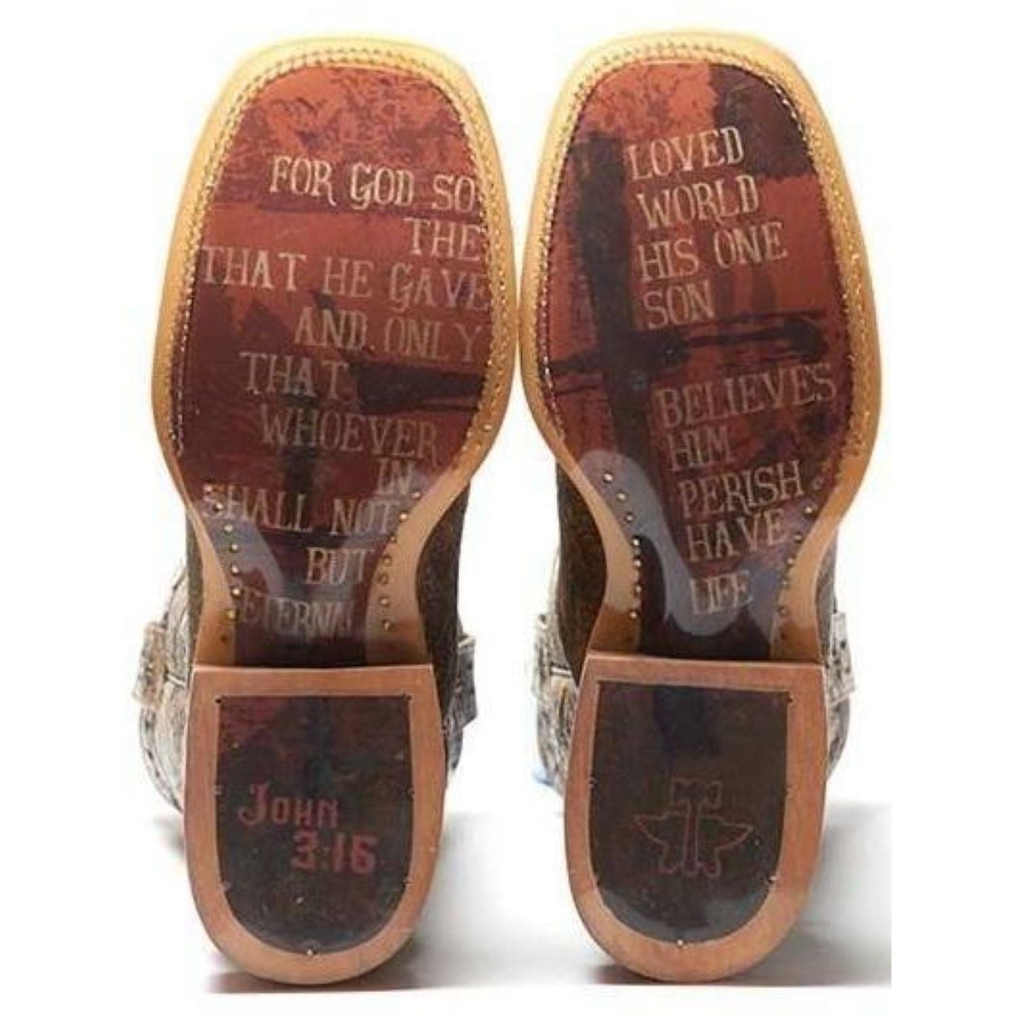 Men's Tin Haul John 3:16 Boots With Bible Verse Sole Handcrafted Brown - yeehawcowboy