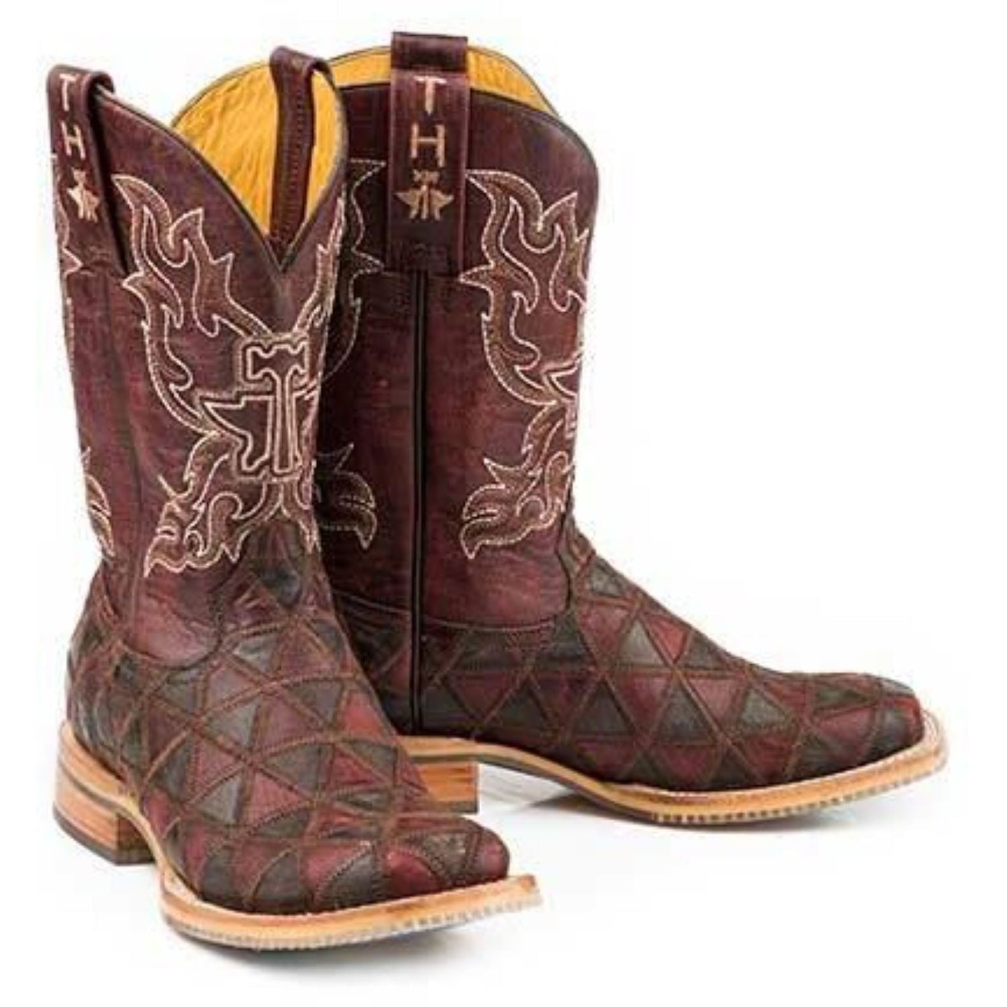 Women's Tin Haul A Cute Angle Boots With Colorful Horse Sole Handcrafted Burgundy - yeehawcowboy