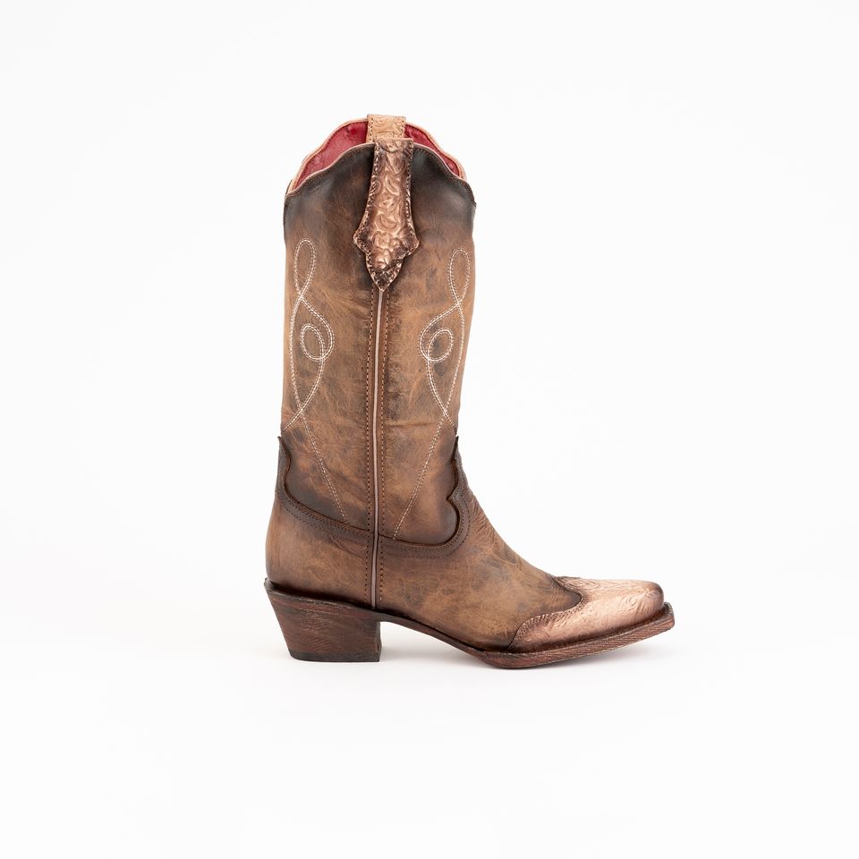 Women's Ferrini Madison Leather Boots Handcrafted Brown - yeehawcowboy