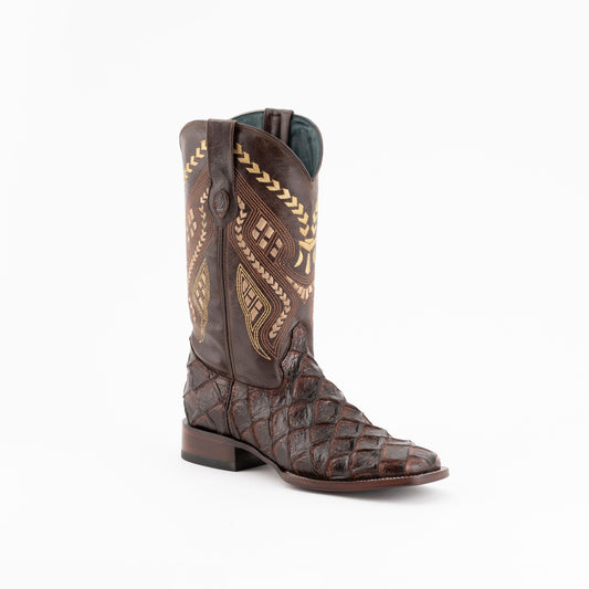 Men's Ferrini Bronco Pirarucu Print Boots Handcrafted Chocolate - yeehawcowboy