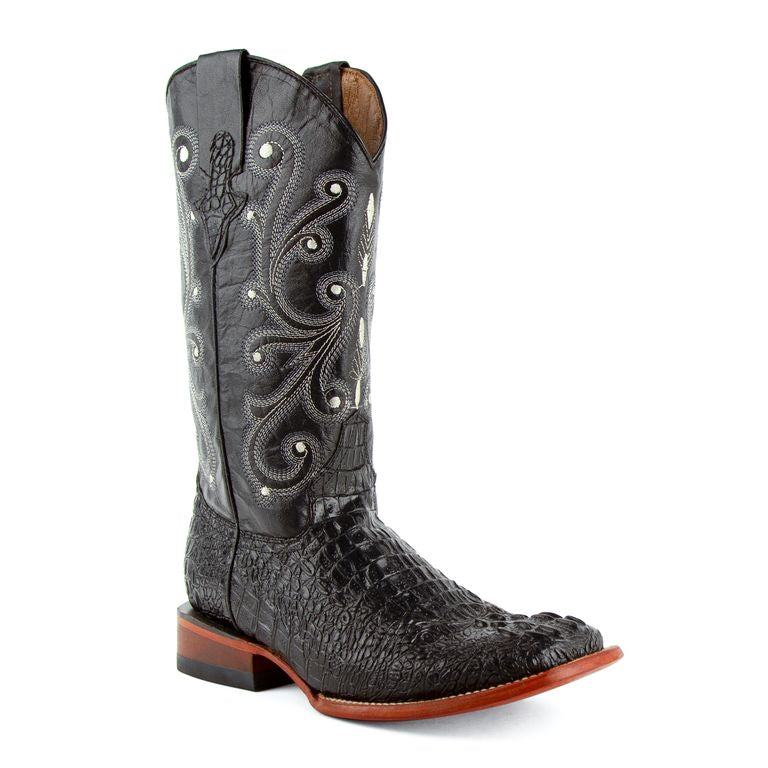 Men's Ferrini Stampede Caiman Crocodile Print Boots Handcrafted Black - yeehawcowboy