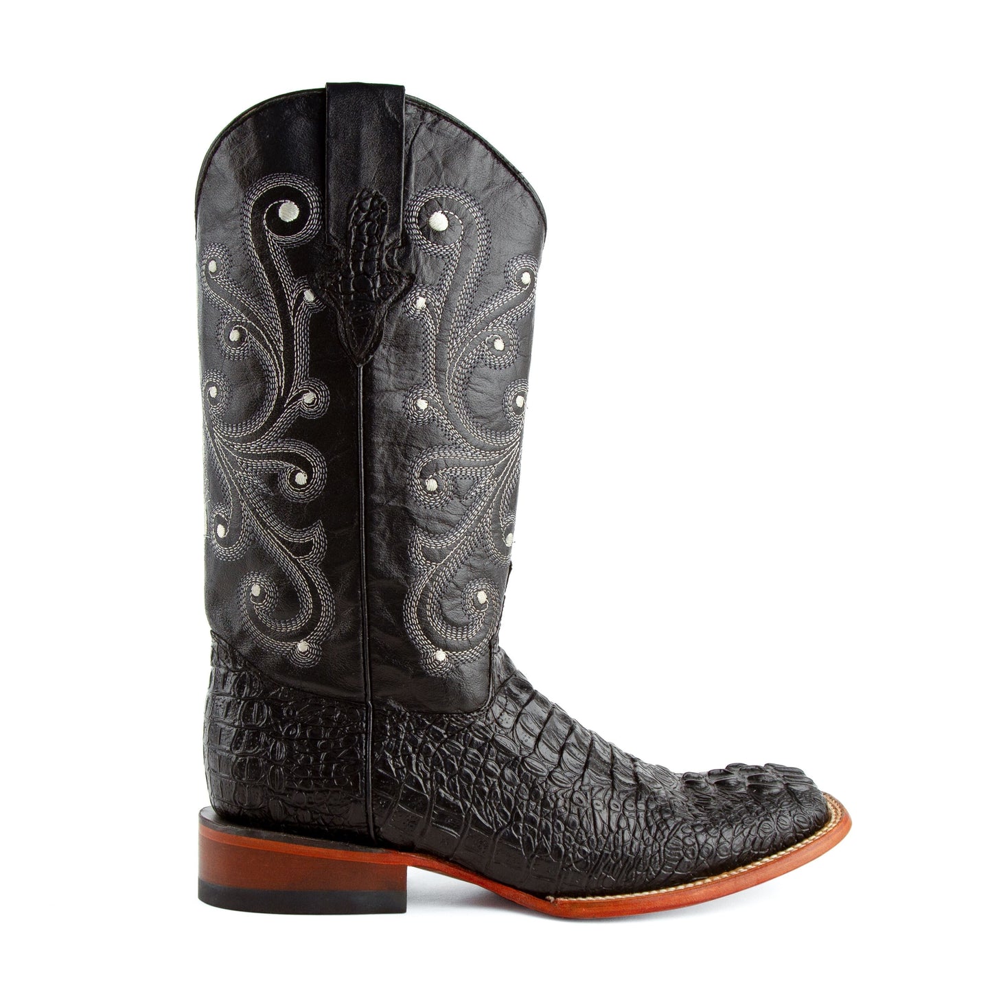 Men's Ferrini Stampede Caiman Crocodile Print Boots Handcrafted Black - yeehawcowboy