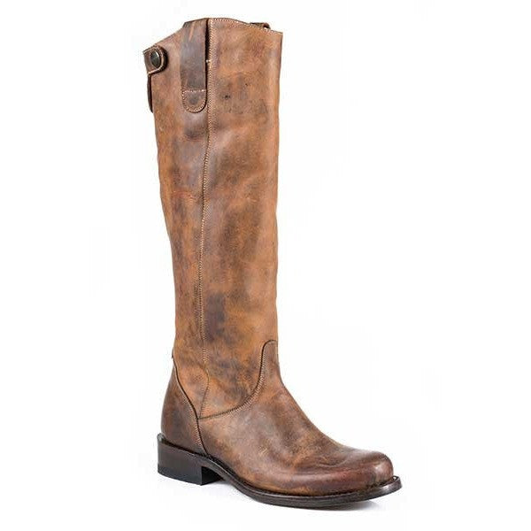 Women's Stetson Dover Knee High Boots Round Toe Handcrafted Brown - yeehawcowboy