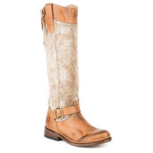 Women's Stetson Mia Knee High Boots Round Toe Handcrafted Brown - yeehawcowboy