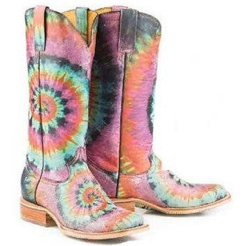 Women‚Äôs Tin Haul Groovy Boots With Tie Died Camper Sole Handmade Pink - yeehawcowboy