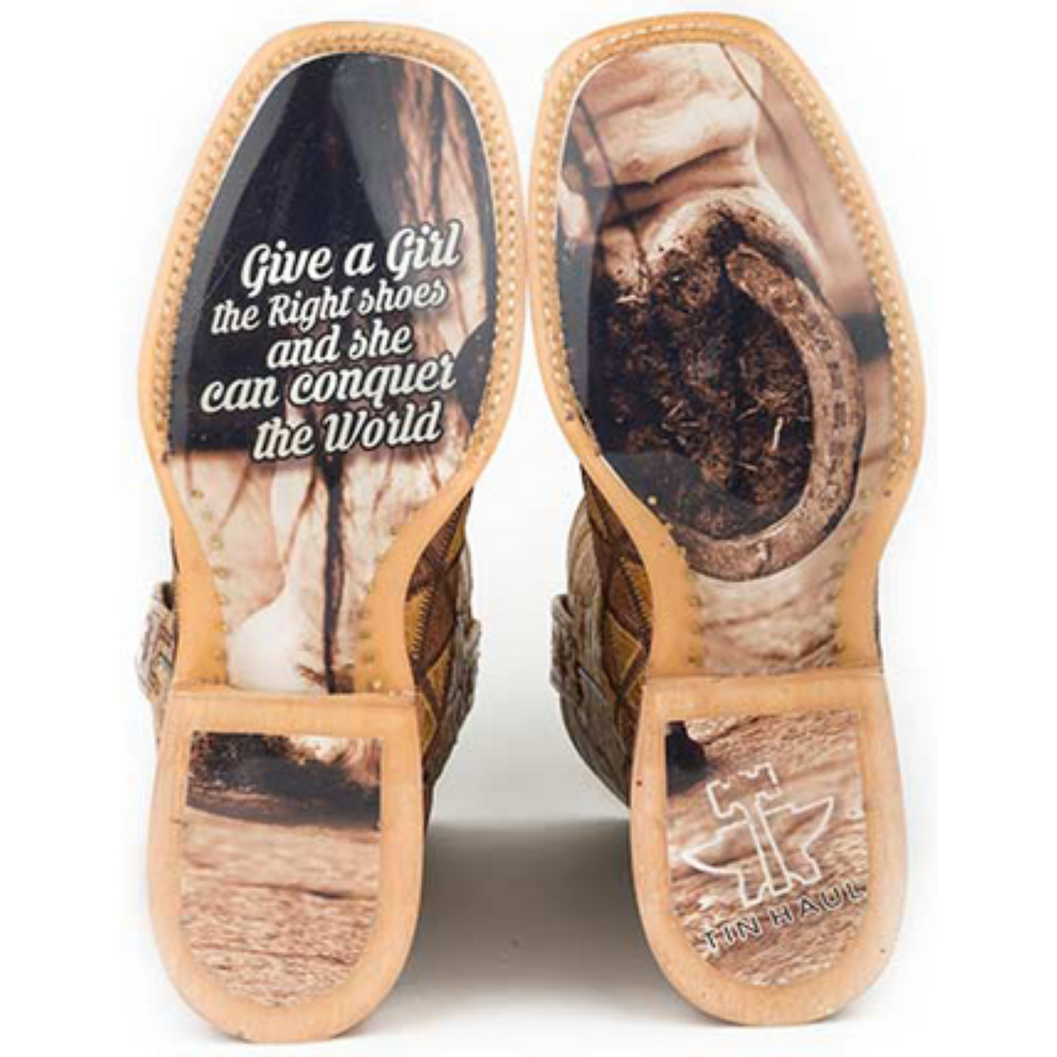 Women‚Äôs Tin Haul Don't Be Scared Boots W Conquer The World Sole Handmade Tan - yeehawcowboy